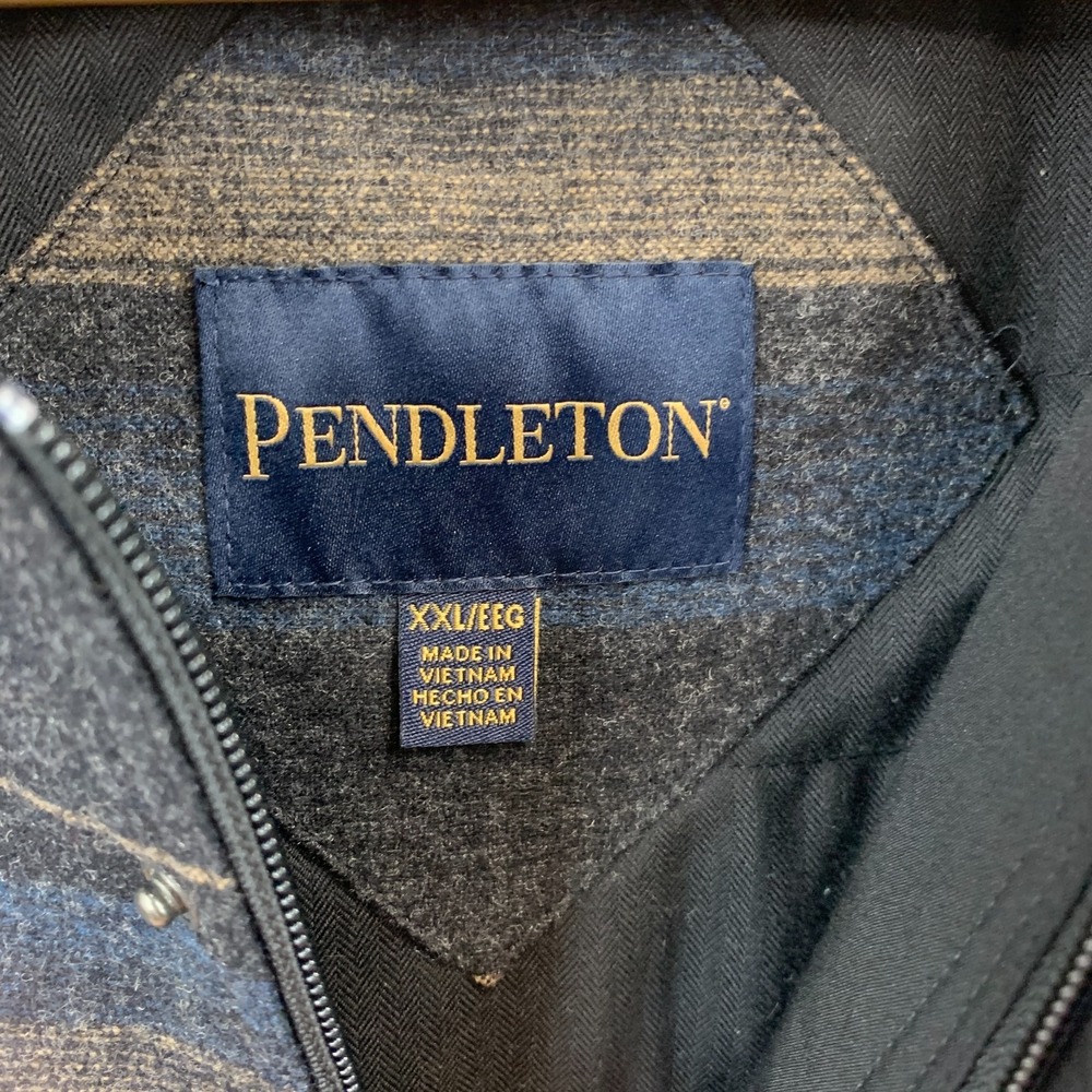 Pendleton Jacket Men's XXL Blue Tan Gray Striped Wool Blend Snap Zip Insulated - Picture 3 of 8